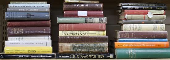 A quantity of clock and watch reference books including The Evolution of Clockwork, Reeces Clocks, Watches and
